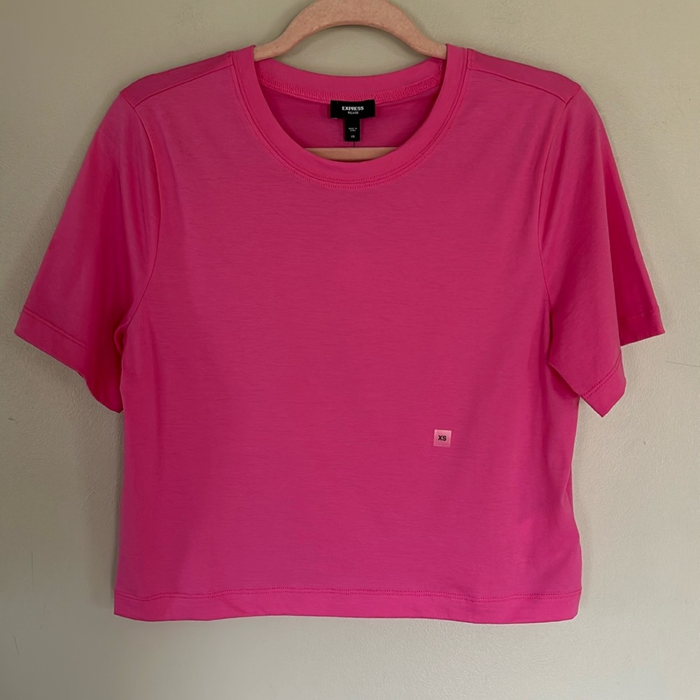 Express Boxy Cropped Tee - Neon Pink - XS